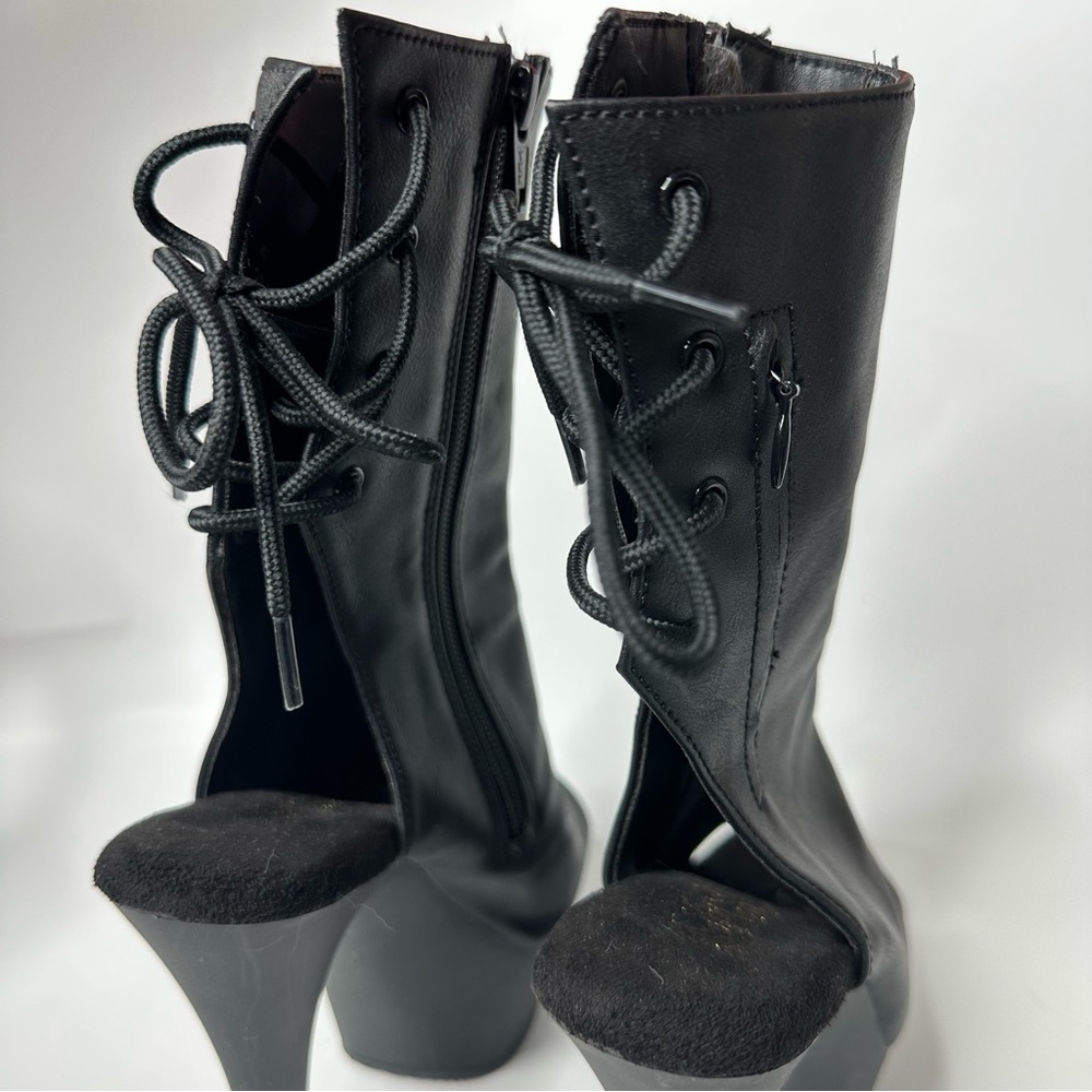 Pleaser Delight 1018 Black Peep-Toe Platform Stiletto Boots size 6 - Picture 6 of 10